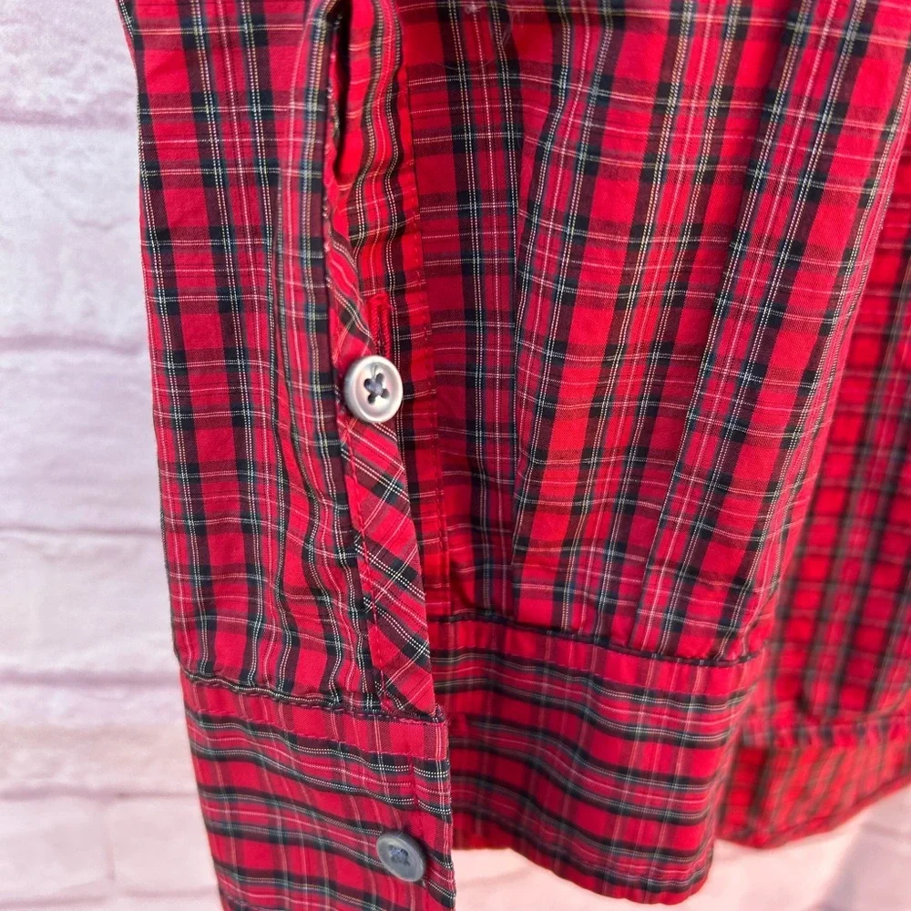 J. Crew size 12 Jeweled button popover tunic red checkered plaid preppy holidays